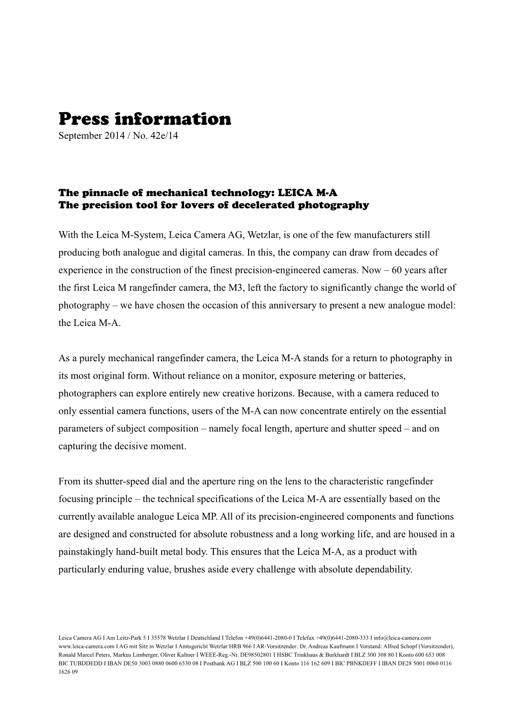 Press Information September 2014 / No