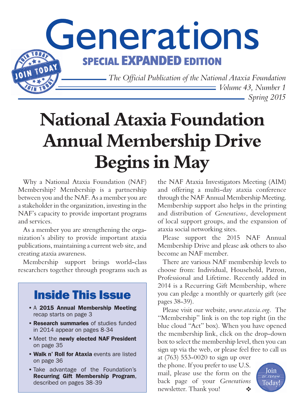 National Ataxia Foundation Annual Membership Drive Begins in May