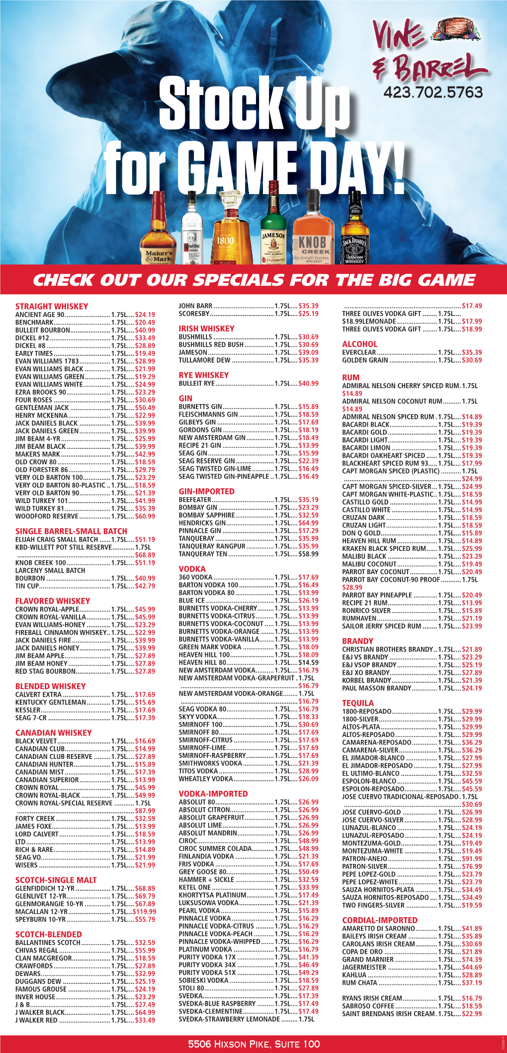 Check out Our Specials for the Big Game