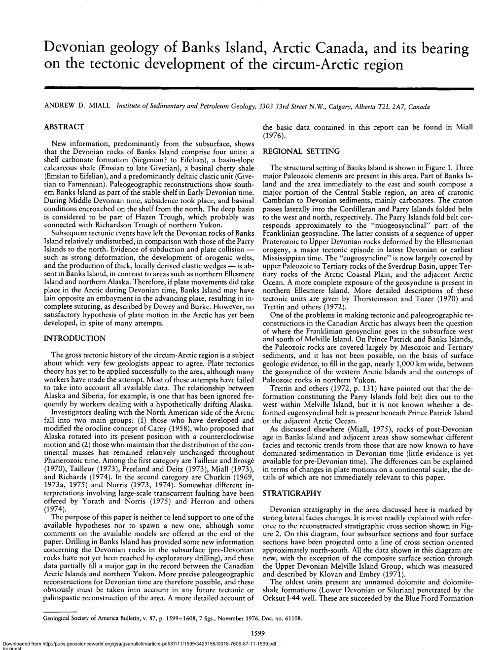 Devonian Geology of Banks Island, Arctic Canada, and Its Bearing on the Tectonic Development of the Circum-Arctic Region