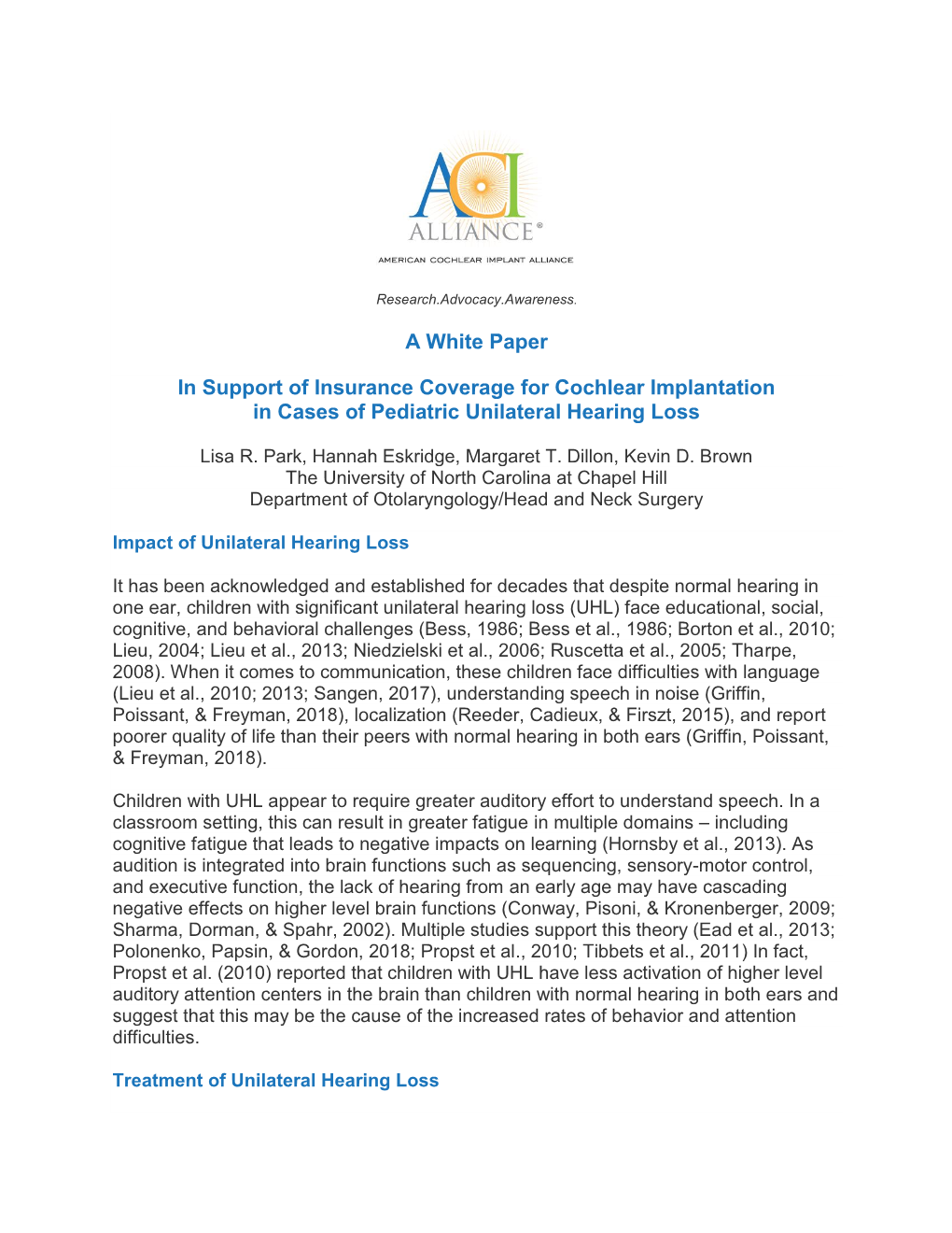 A White Paper in Support of Insurance Coverage for Cochlear