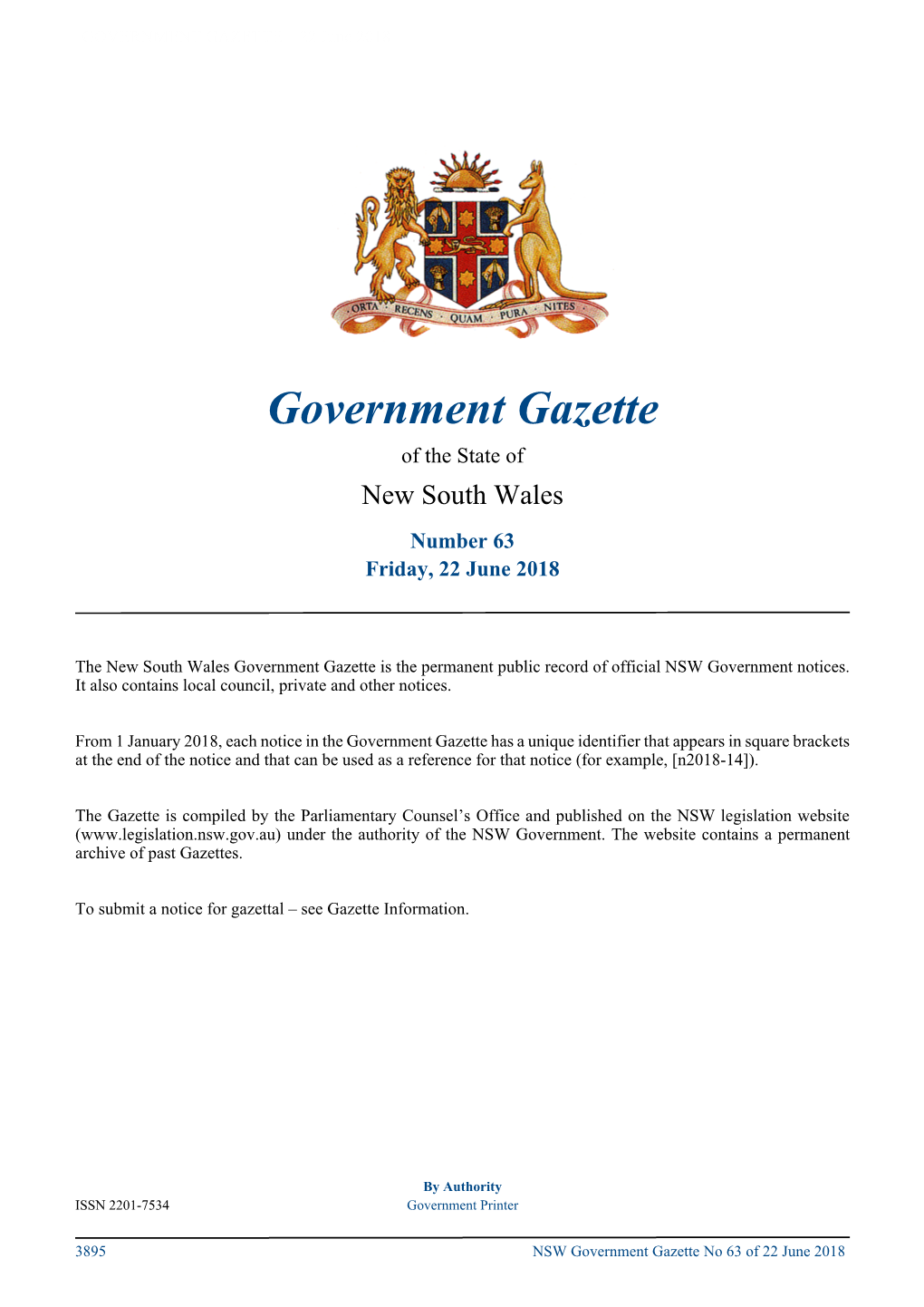 Government Gazette No 63 of Friday 22 June 2018