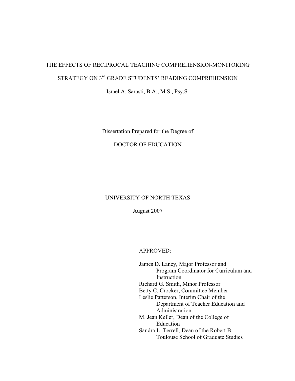 The Effects of Reciprocal Teaching Comprehension-Monitoring Strategy