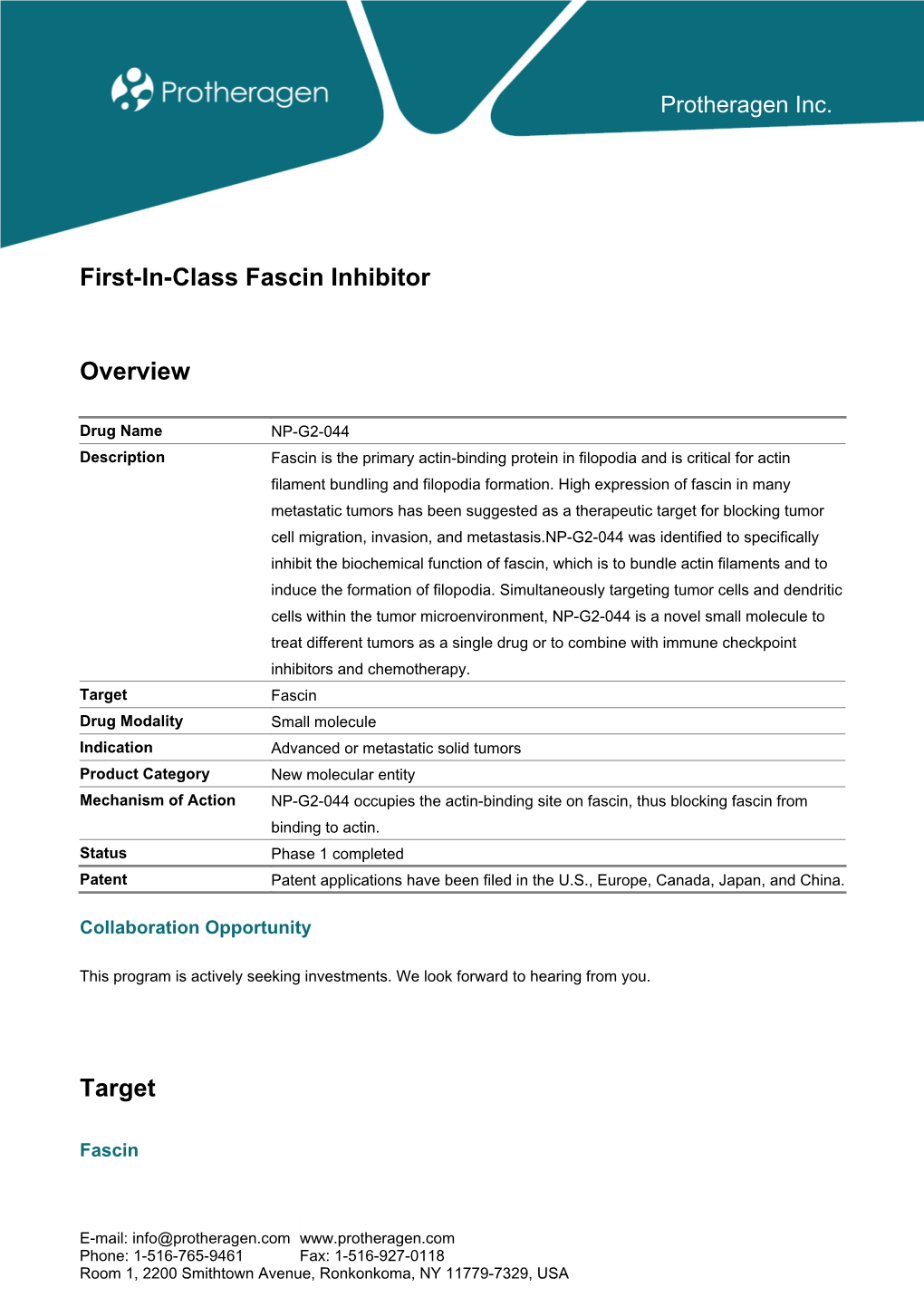 First-In-Class Fascin Inhibitor