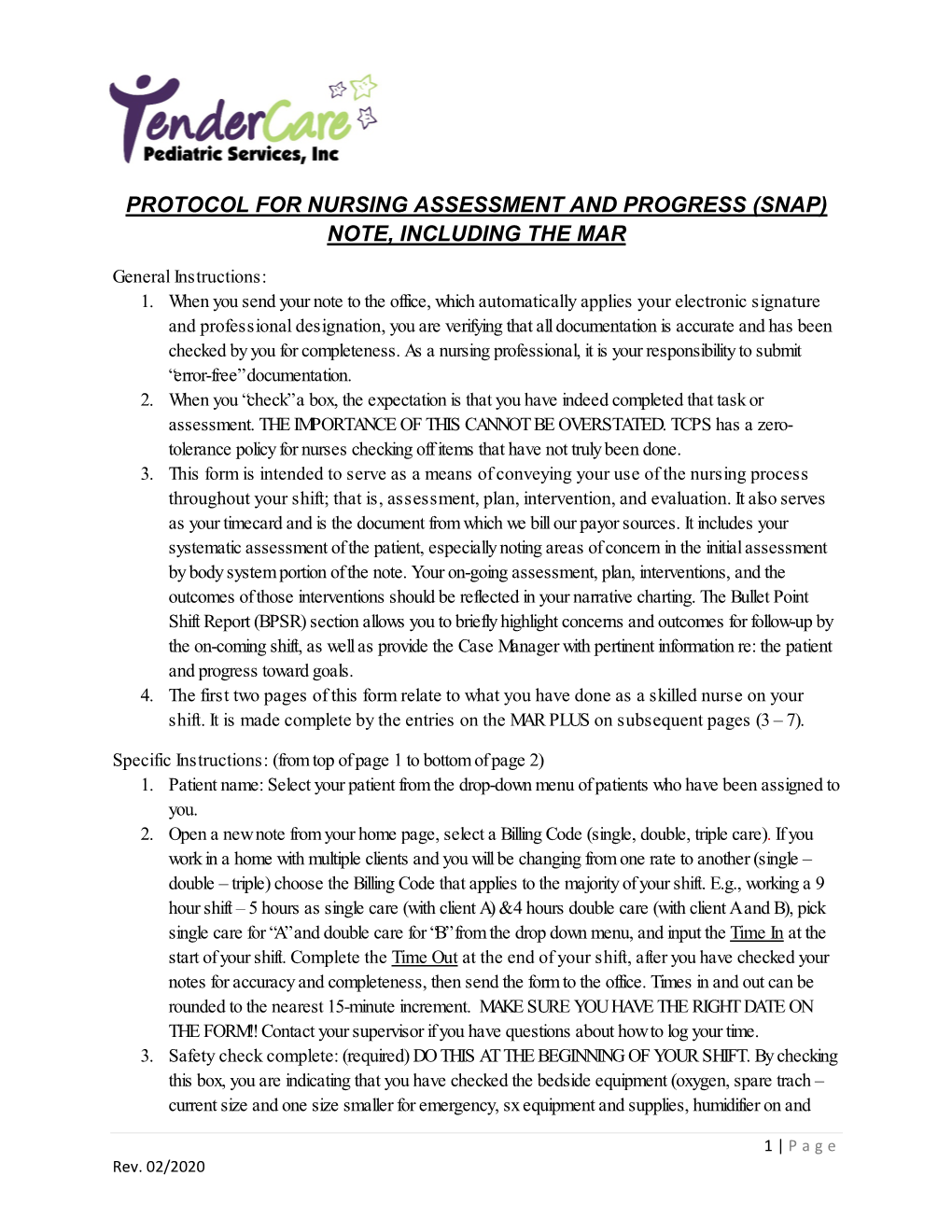 Protocol for Nursing Assessment and Progress (Snap) Note, Including the Mar
