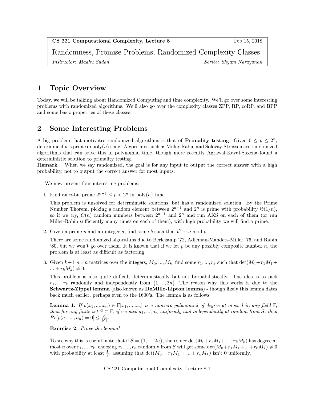 Randomness, Promise Problems, Randomized Complexity Classes 1