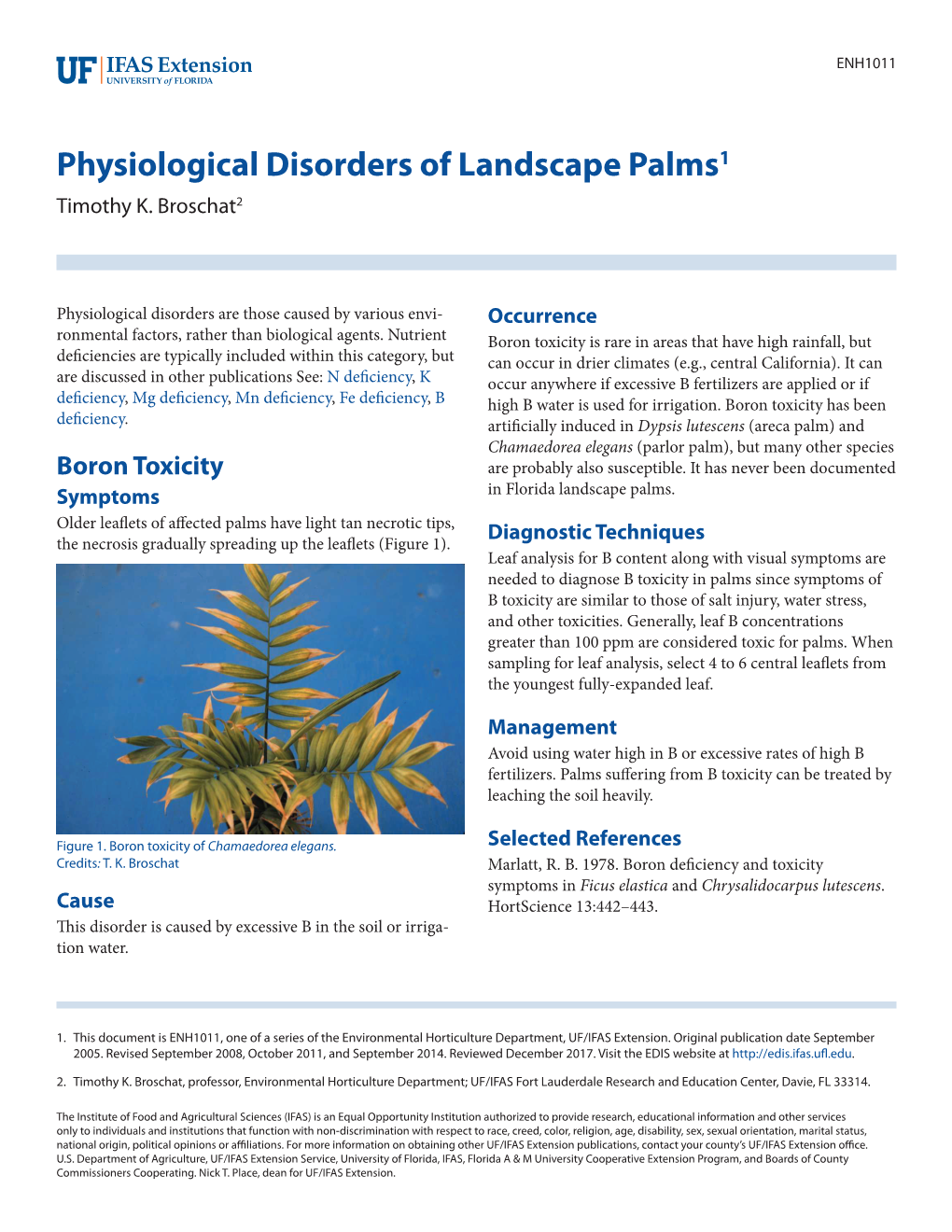 Physiological Disorders of Landscape Palms1 Timothy K