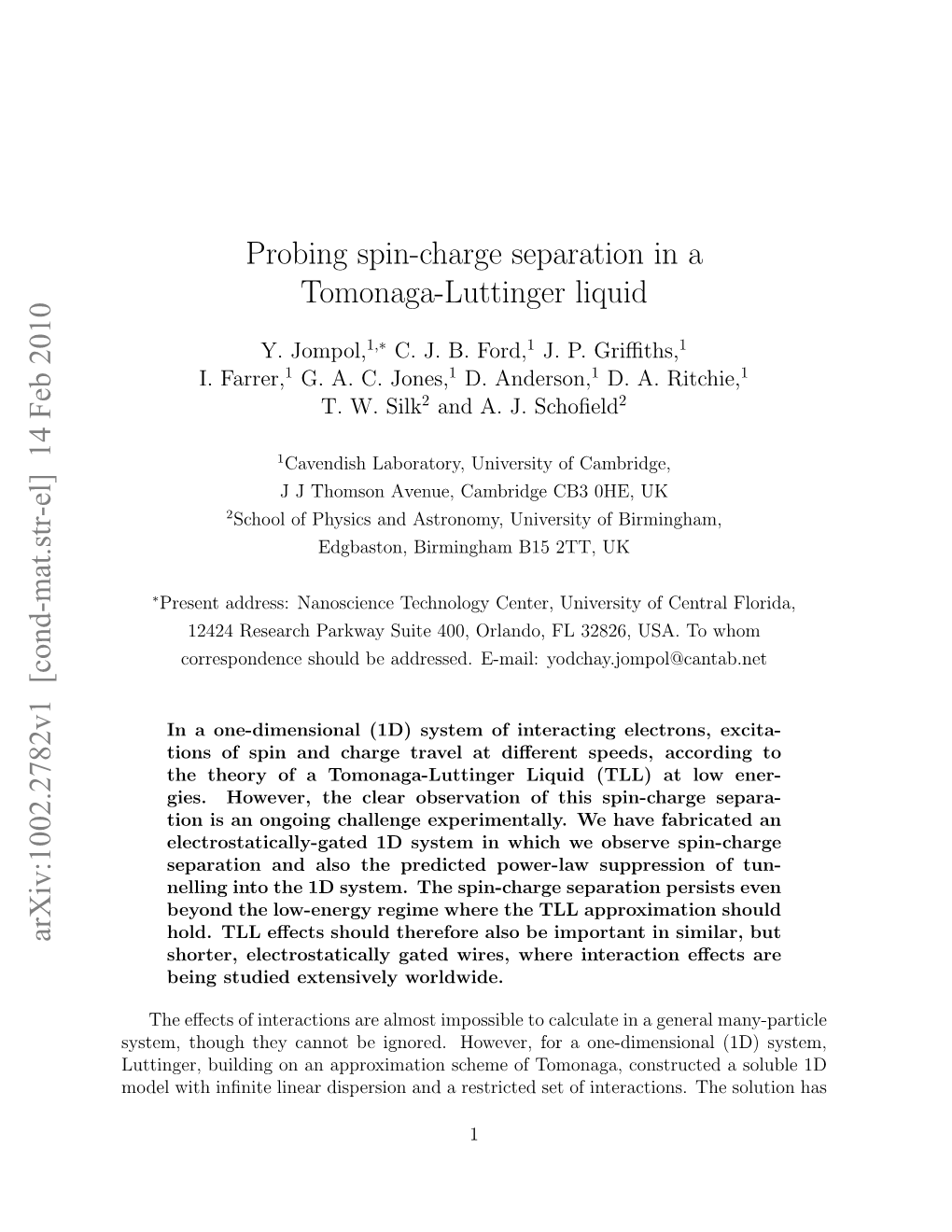 Probing Spin-Charge Separation in a Tomonaga-Luttinger Liquid Arxiv