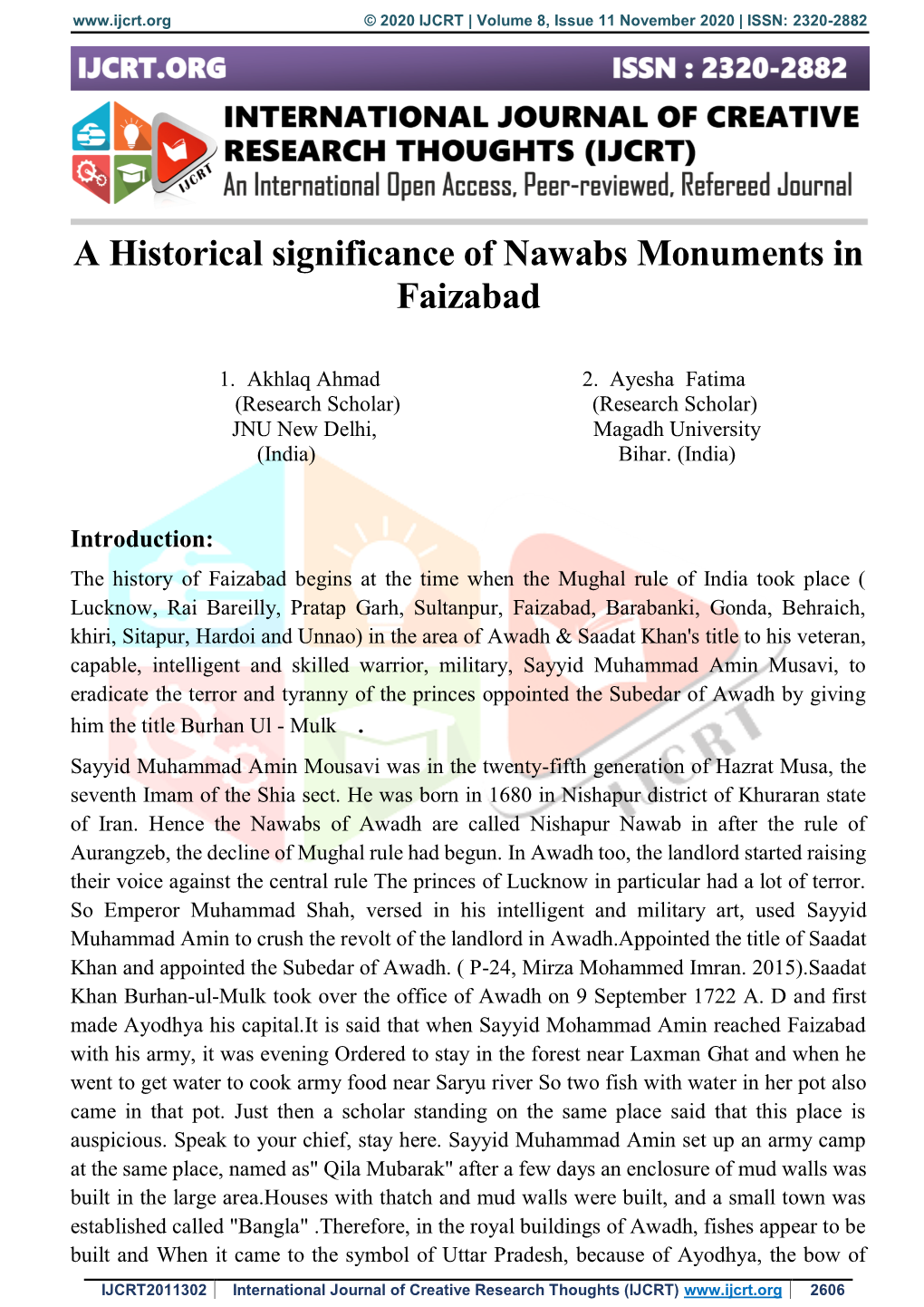 A Historical Significance of Nawabs Monuments in Faizabad