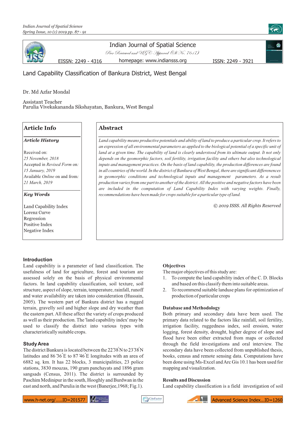 Land Capability Classification of Bankura District, West Bengal