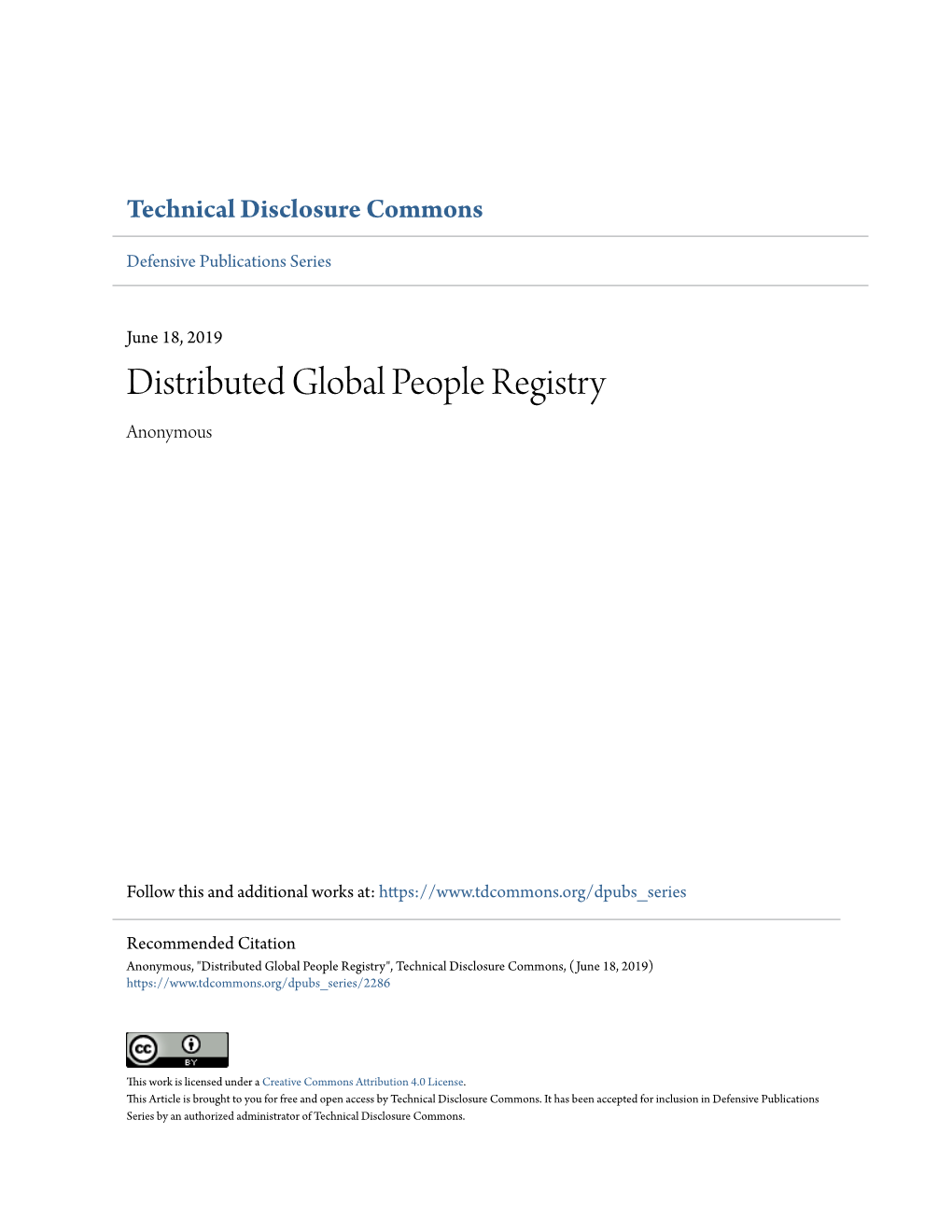 Distributed Global People Registry Anonymous