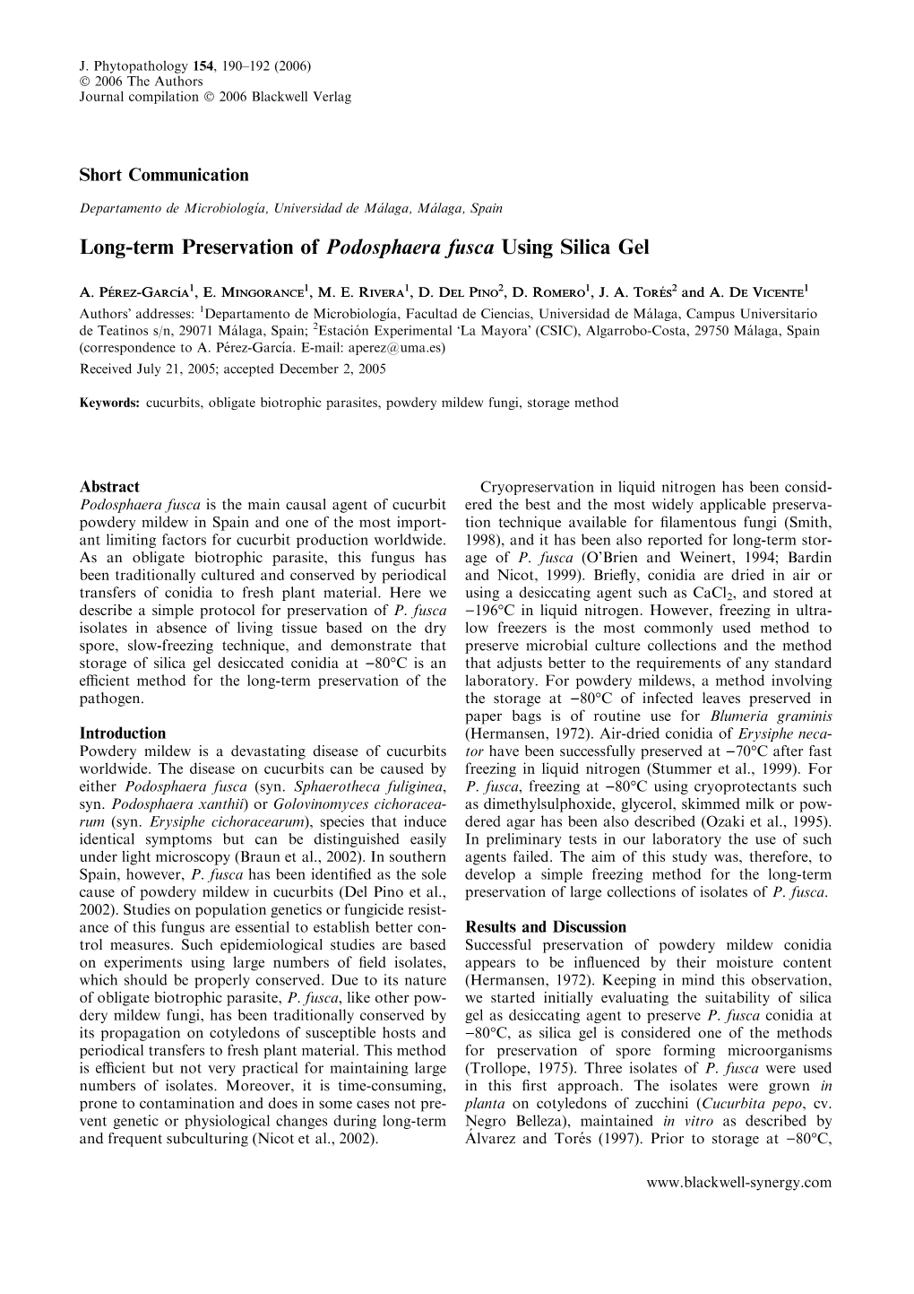 Long-Term Preservation of Podosphaera Fusca Using Silica Gel