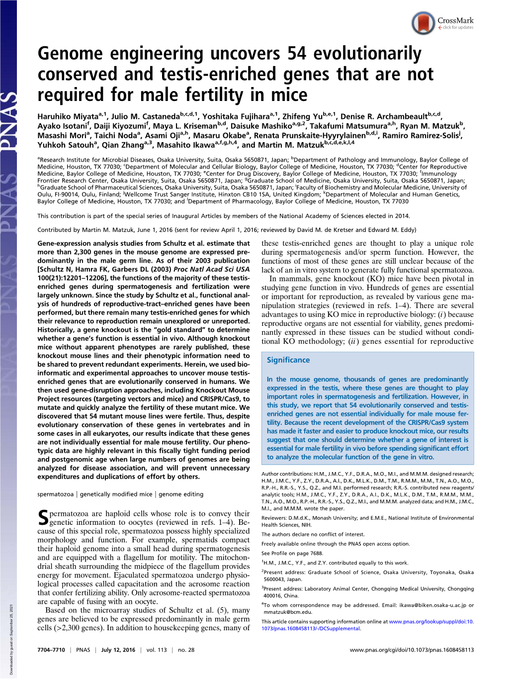 Genome Engineering Uncovers 54 Evolutionarily Conserved and Testis-Enriched Genes That Are Not Required for Male Fertility in Mice