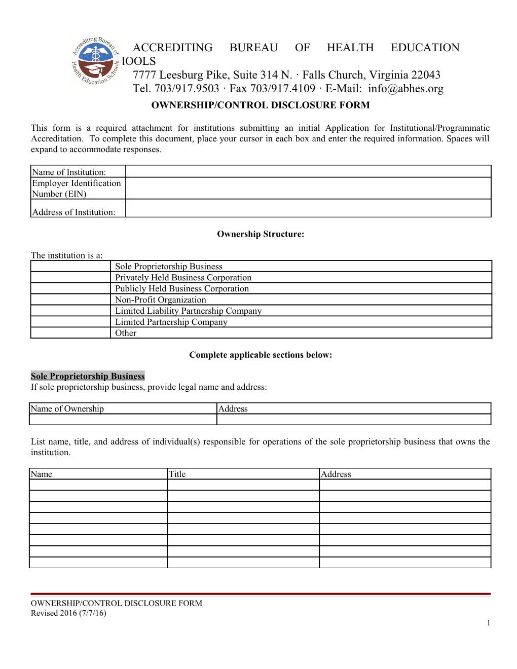 Ownership/Control Disclosure Form