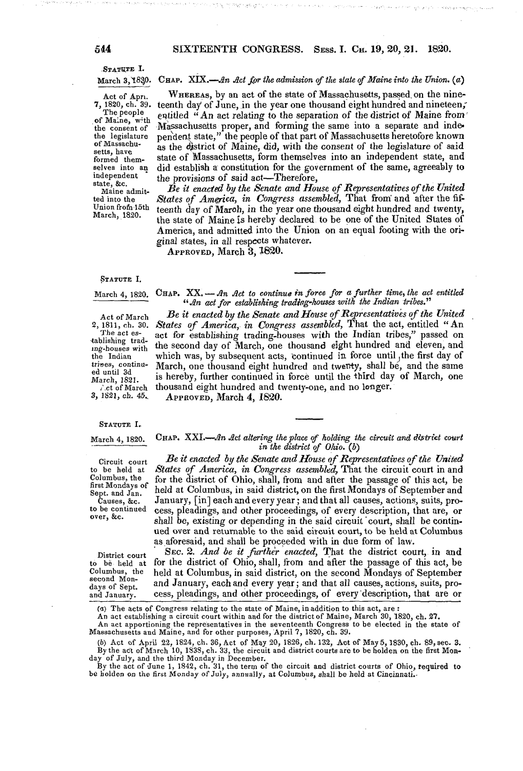 CHAP. XXI.--An Act Altering the Place of Holding the Circuit and District Court in the District of Ohio