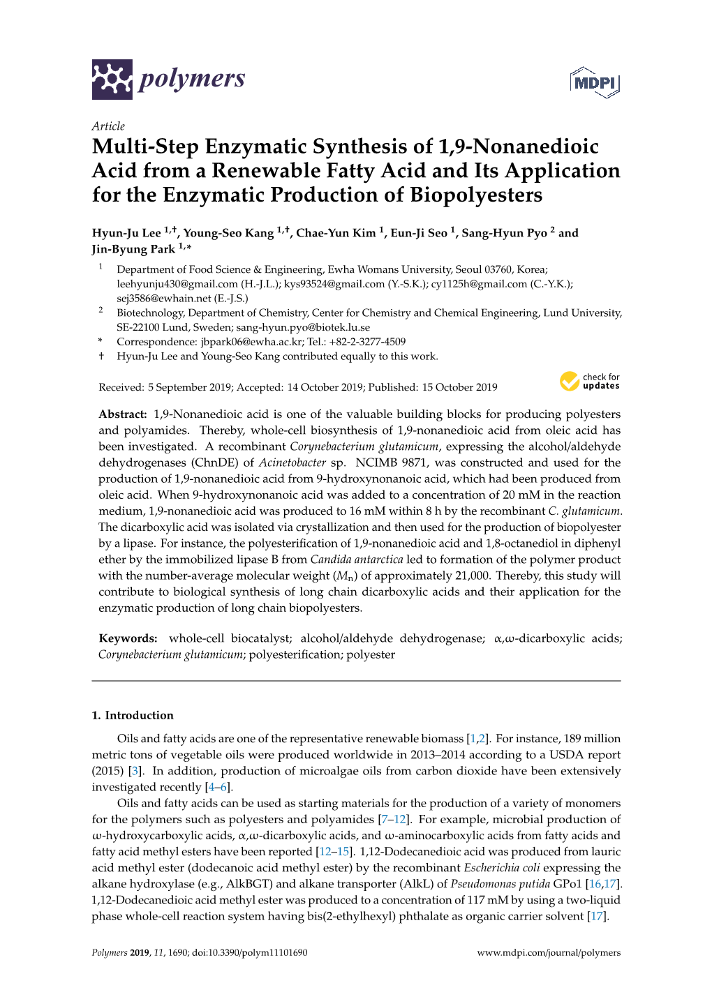 Multi-Step Enzymatic Synthesis of 1, 9-Nonanedioic Acid from A