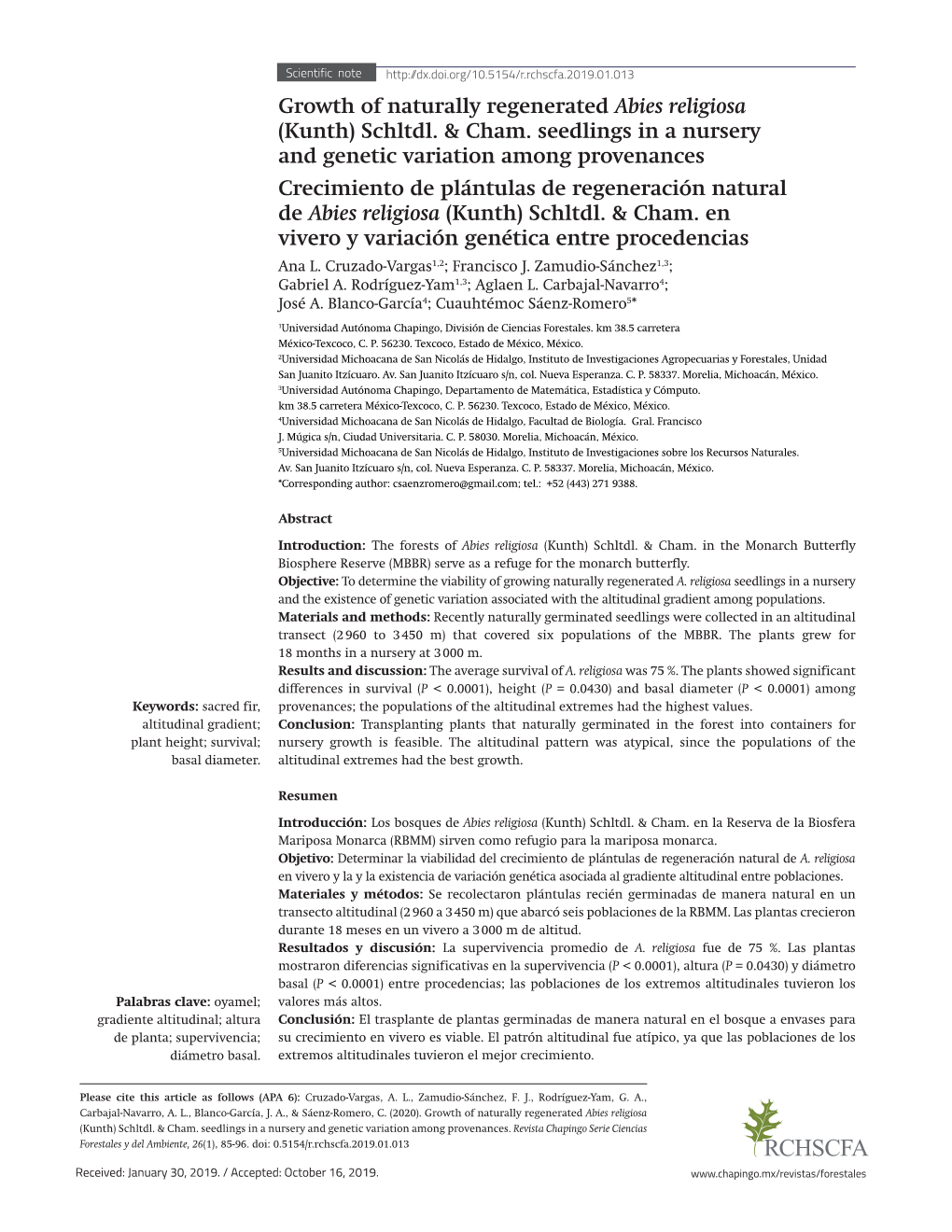 Growth of Naturally Regenerated Abies Religiosa (Kunth) Schltdl. & Cham