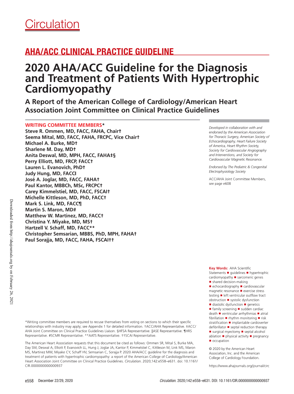 2020 AHA/ACC Guideline for the Diagnosis and Treatment Of