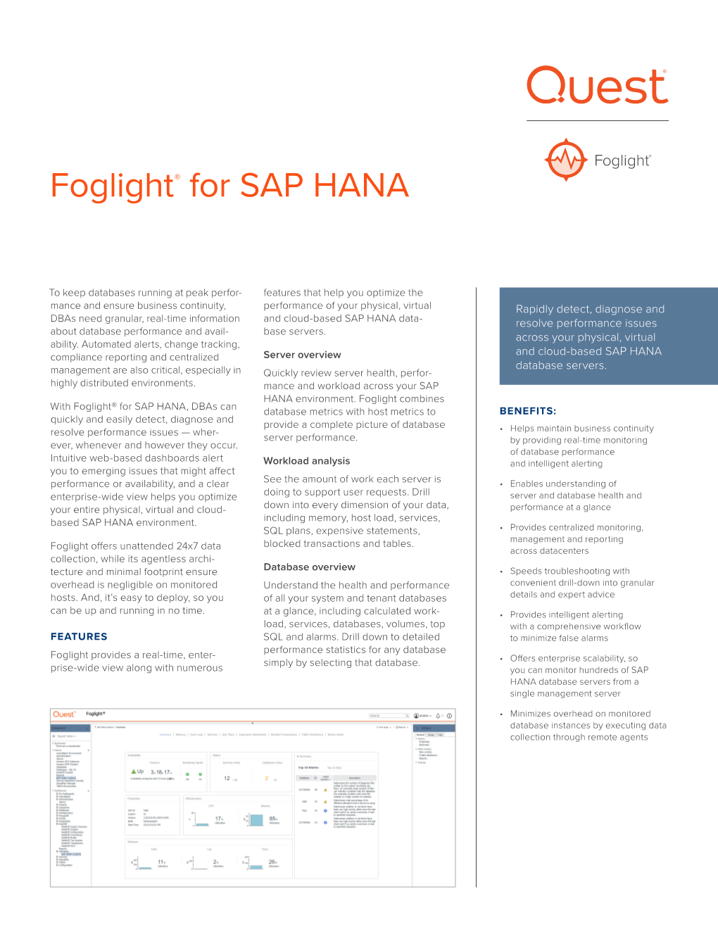 Foglight® for SAP HANA