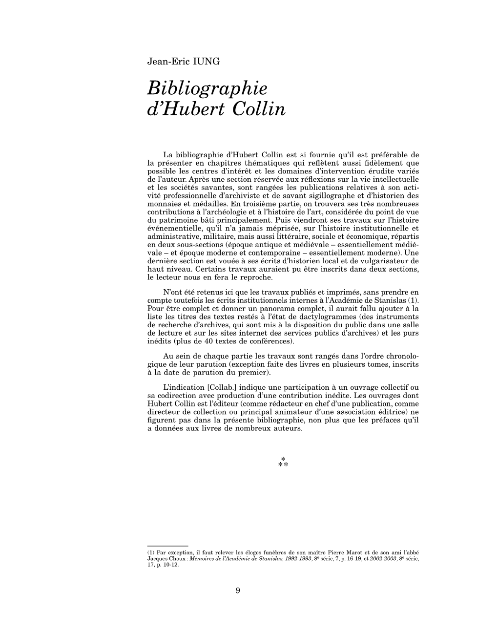 Bibliographie D'hubert Collin