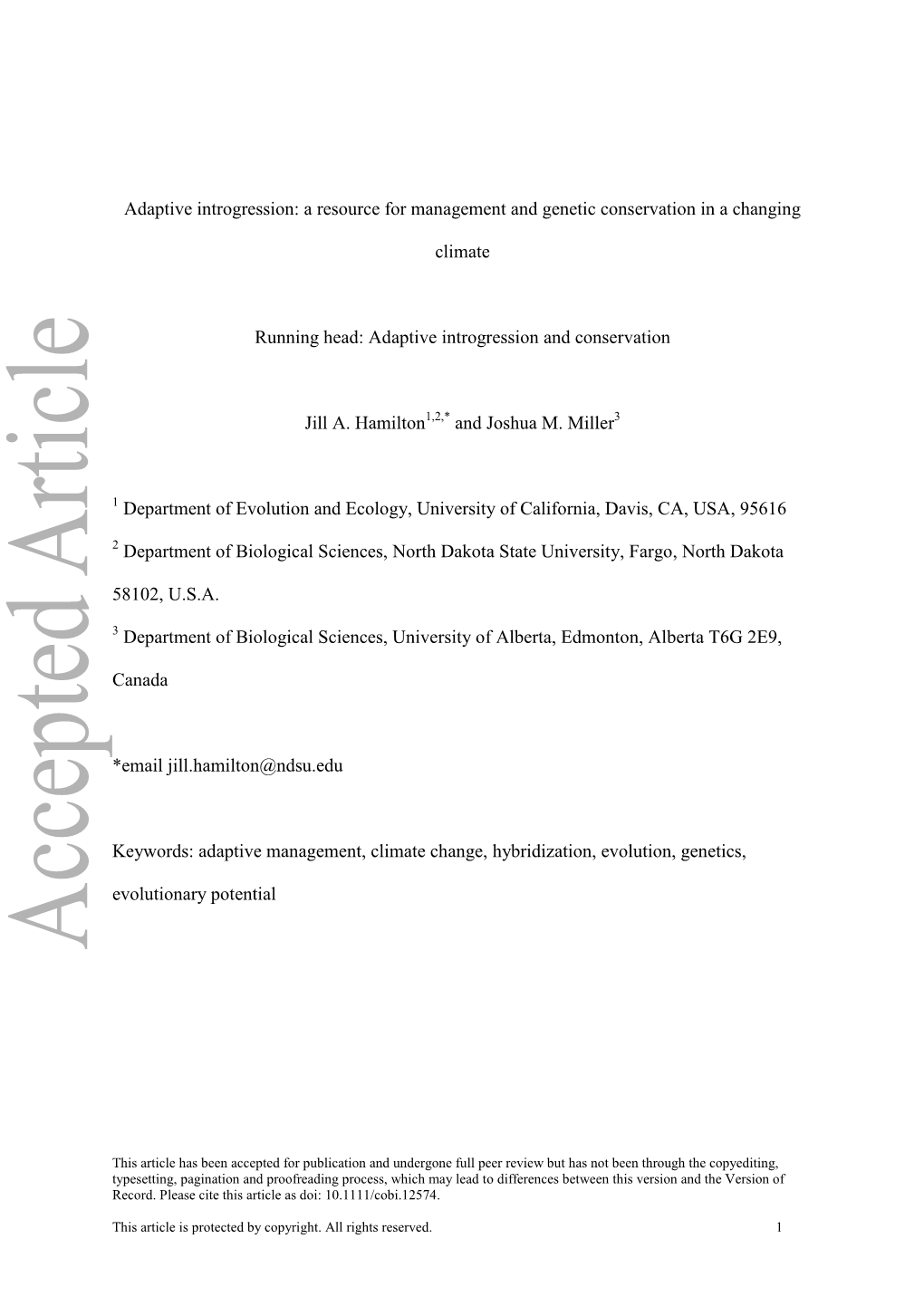 Adaptive Introgression: a Resource for Management and Genetic Conservation in a Changing Climate