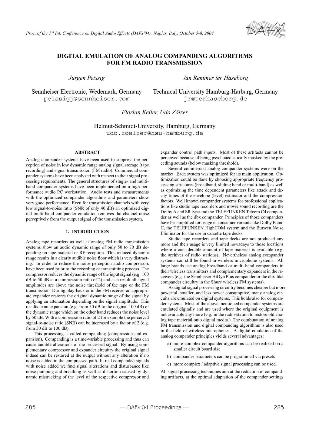 Digital Emulation of Analog Companding Algorithms for Fm Radio Transmission