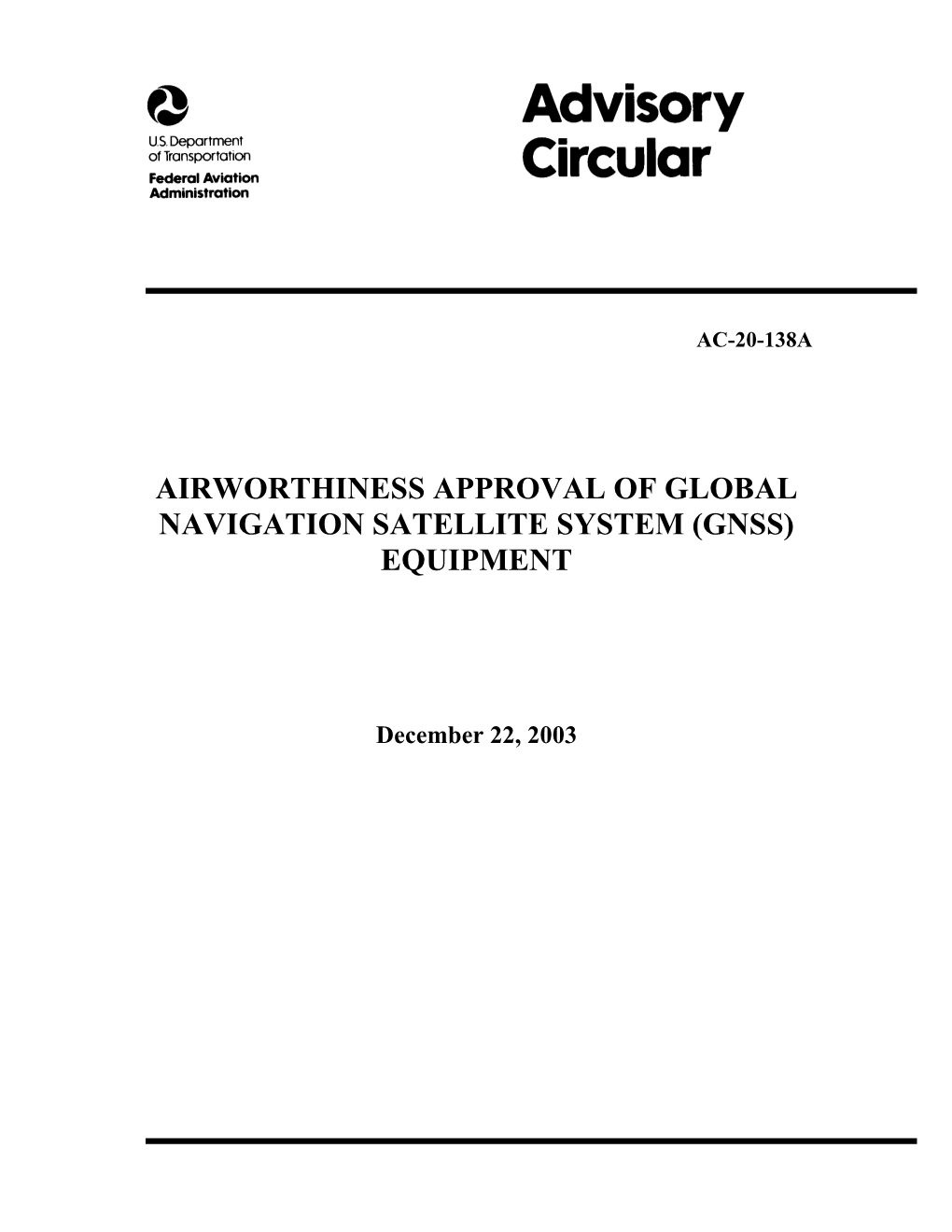 Airworthiness Approval of Global Navigation Satellite System (Gnss) Equipment