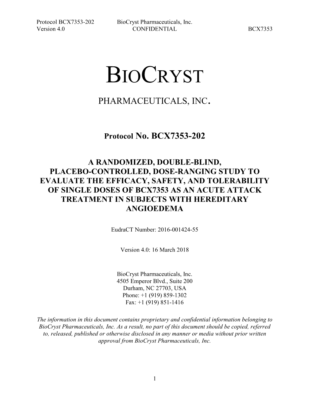 Biocryst Pharmaceuticals, Inc