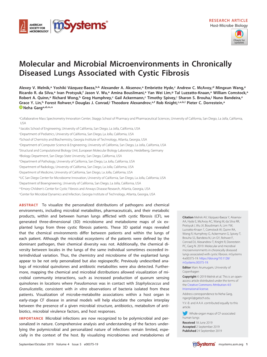 Molecular and Microbial Microenvironments in Chronically Diseased Lungs Associated with Cystic Fibrosis