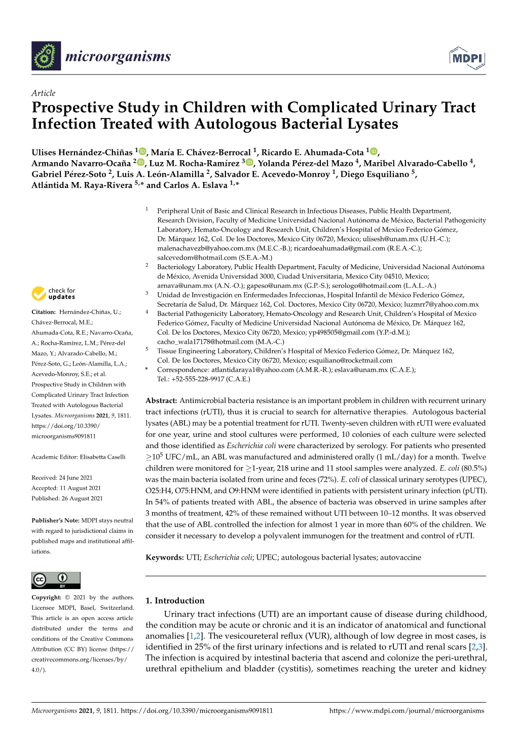 Prospective Study in Children with Complicated Urinary Tract Infection Treated with Autologous Bacterial Lysates