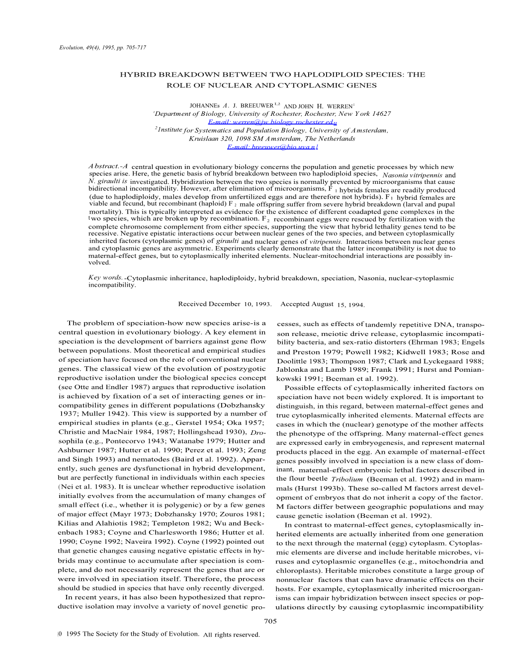 Hybrid Breakdown Between Two Haplodiploid Species: the Role of Nuclear and Cytoplasmic Genes