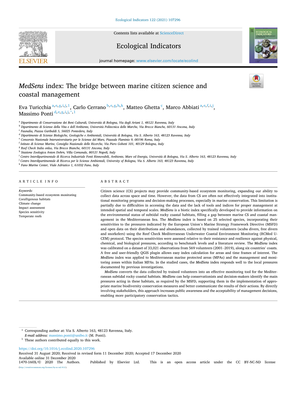 Medsens Index: the Bridge Between Marine Citizen Science and Coastal Management