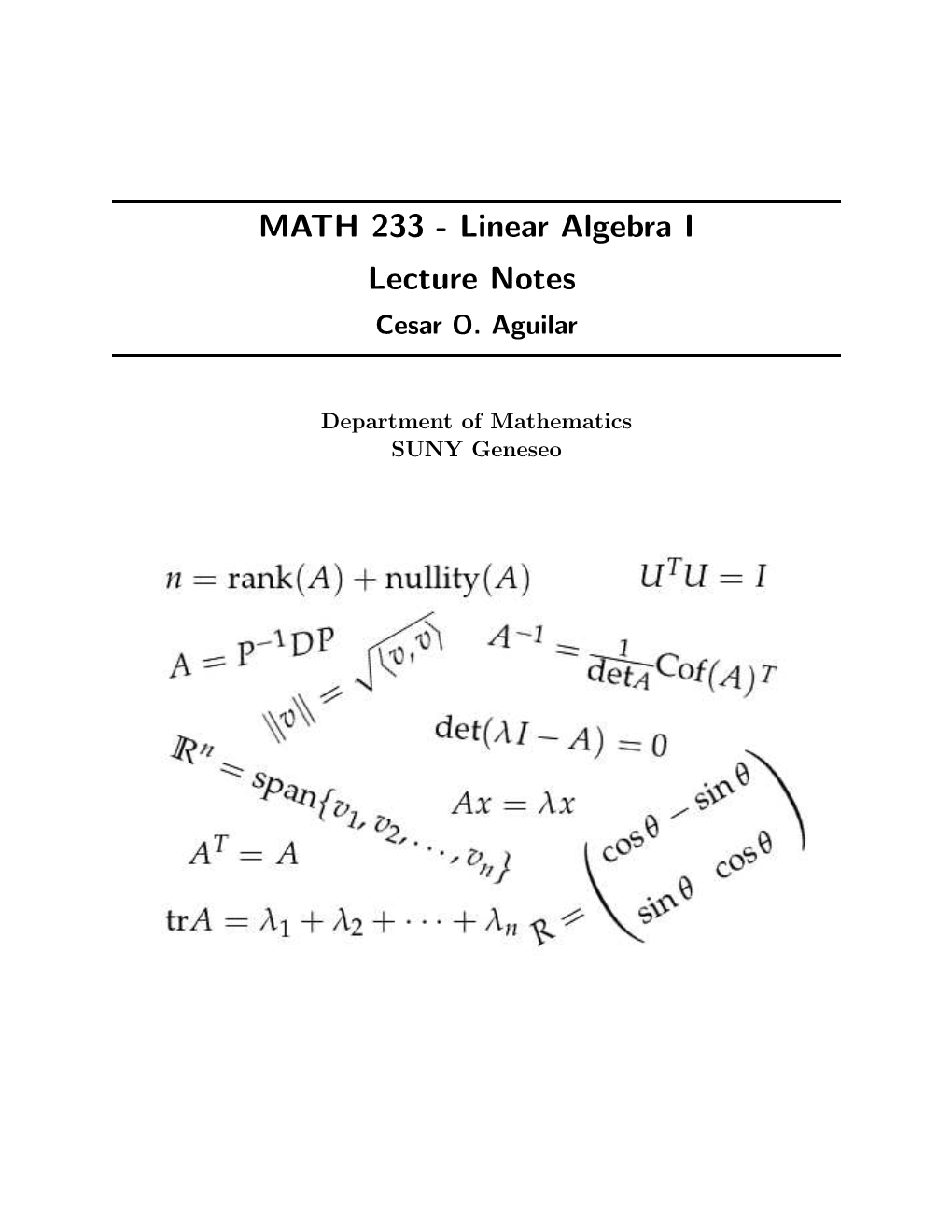 MATH 233 - Linear Algebra I Lecture Notes Cesar O