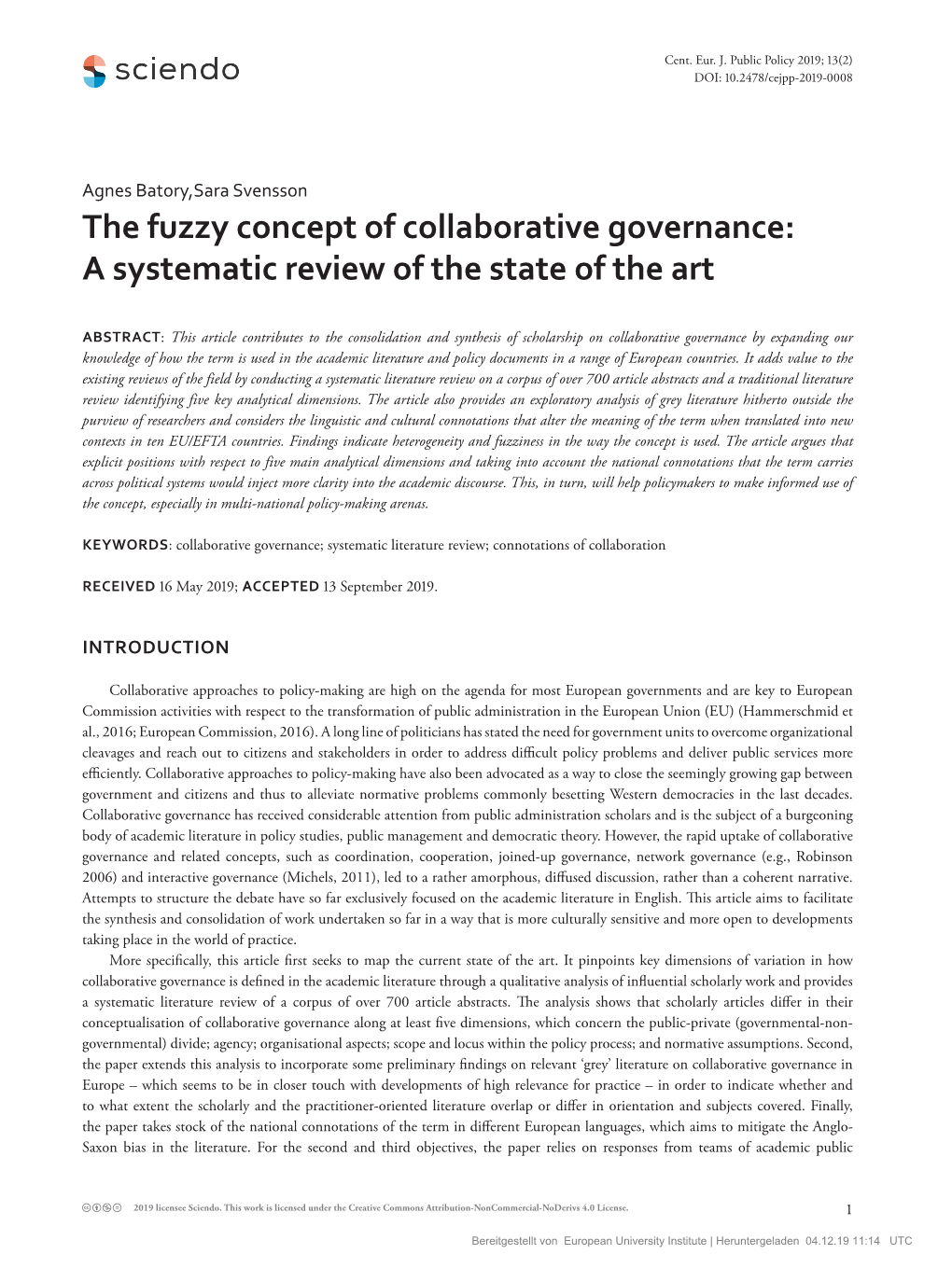 The Fuzzy Concept of Collaborative Governance: a Systematic Review of the State of the Art