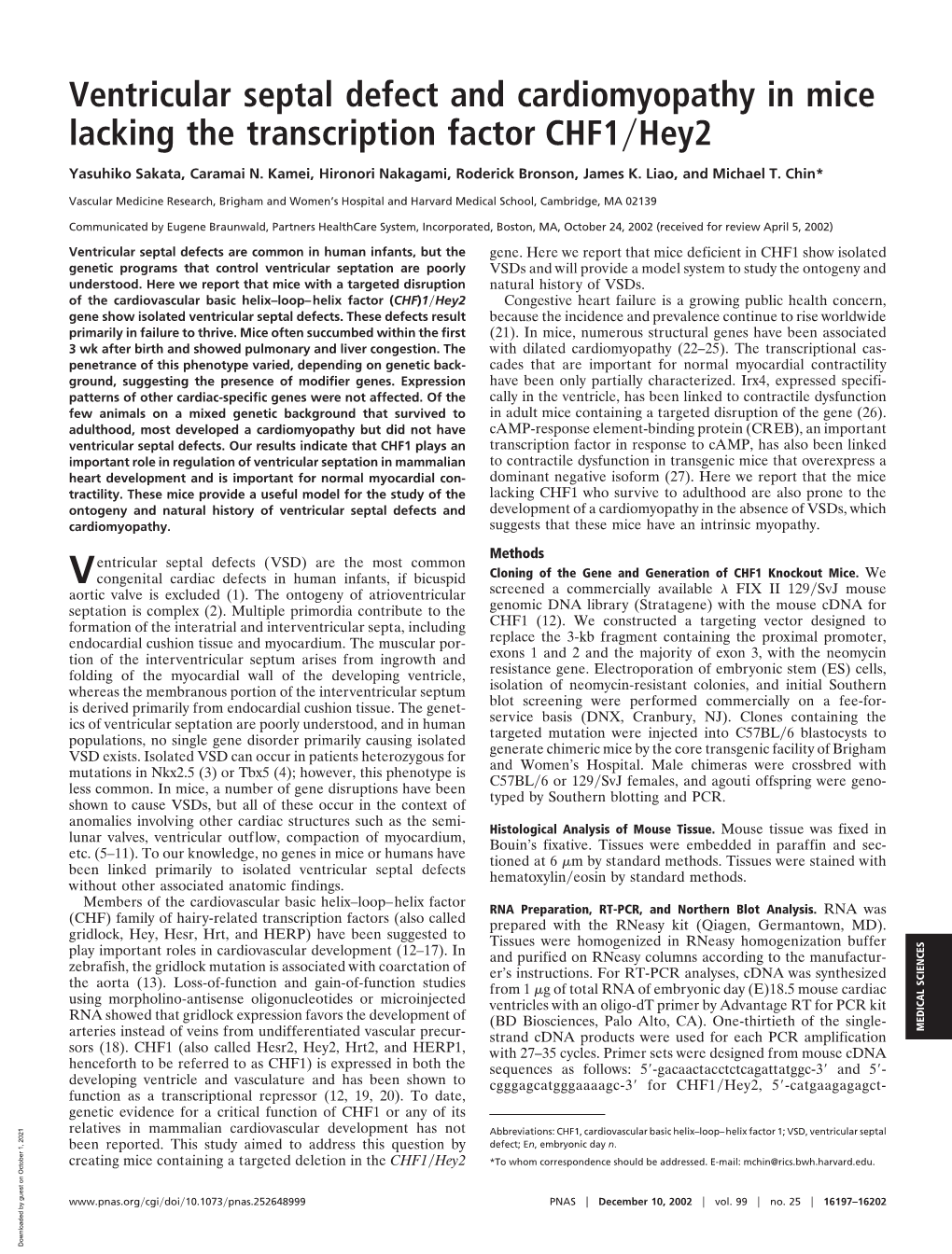 Ventricular Septal Defect and Cardiomyopathy in Mice Lacking the Transcription Factor Chf1͞hey2