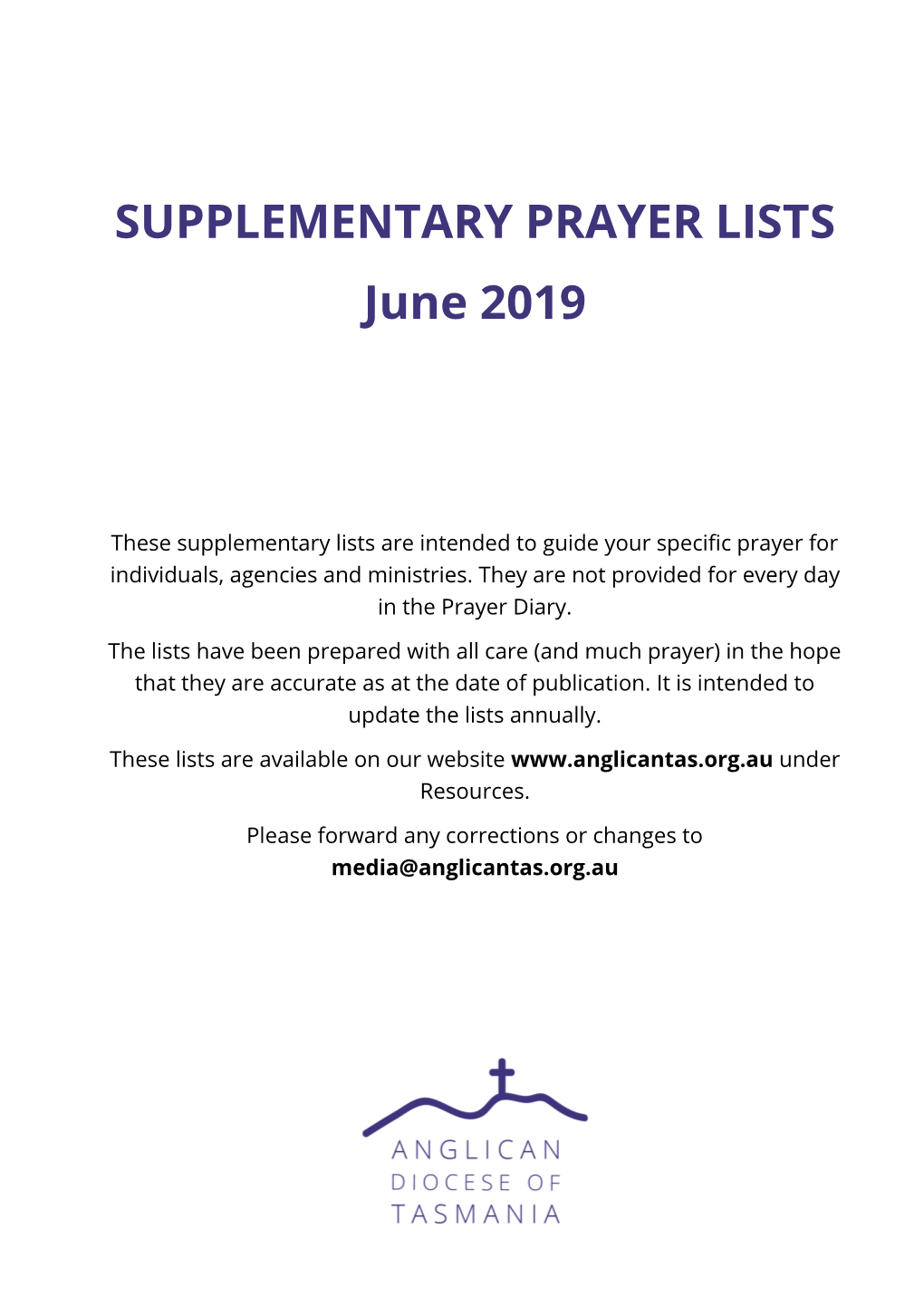 SUPPLEMENTARY PRAYER LISTS June 2019