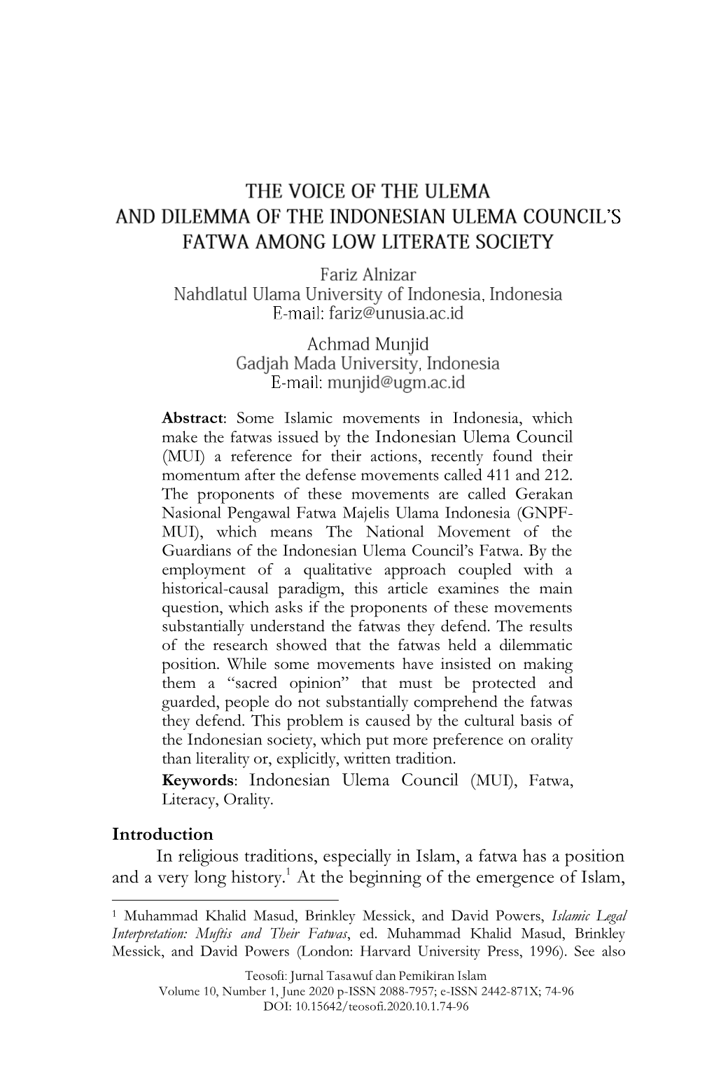 Indonesian Ulema Council (MUI), Fatwa, Introduction in Religiou
