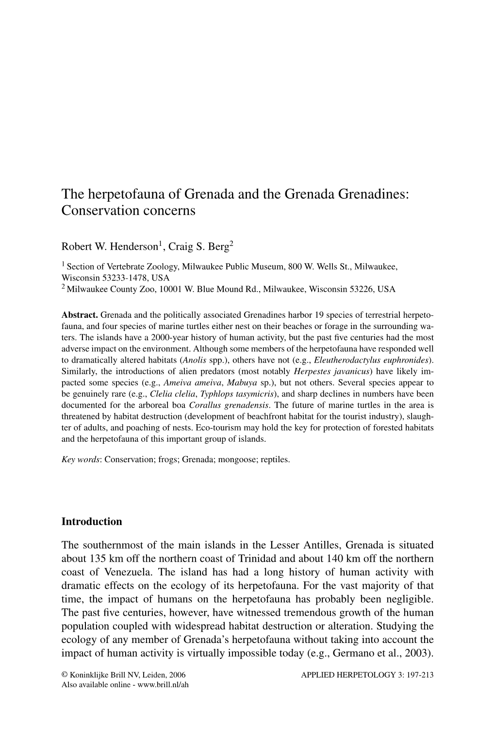 The Herpetofauna of Grenada and the Grenada Grenadines: Conservation Concerns