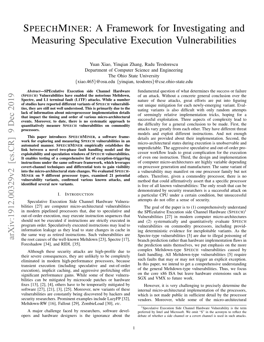 A Framework for Investigating and Measuring Speculative Execution Vulnerabilities