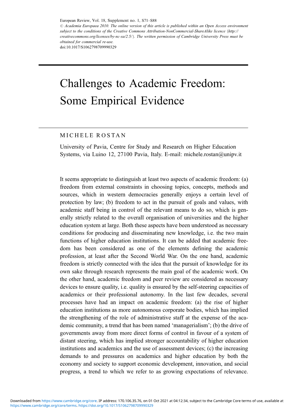 Challenges to Academic Freedom: Some Empirical Evidence
