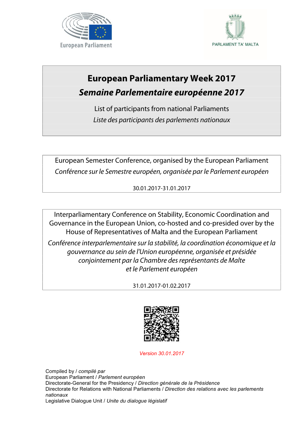 European Parliamentary Week 2017 Semaine Parlementaire Européenne 2017