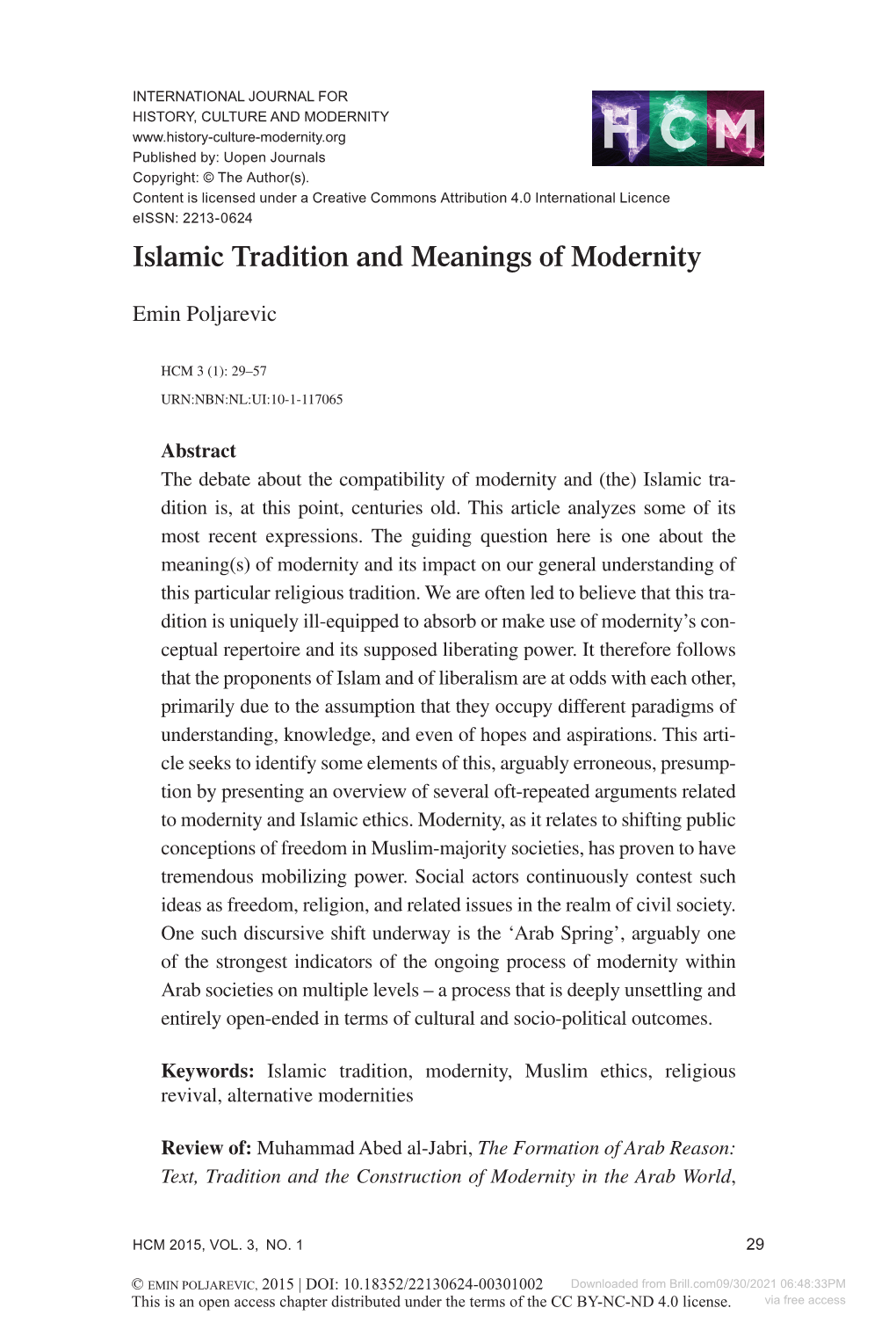 Islamic Tradition and Meanings of Modernity