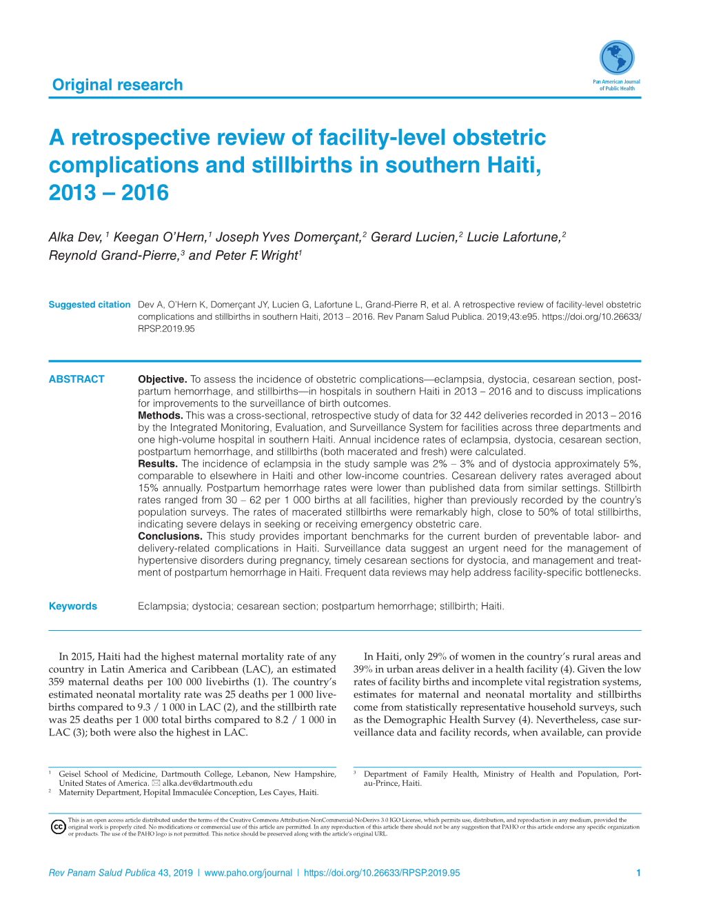 A Retrospective Review of Facility-Level Obstetric Complications