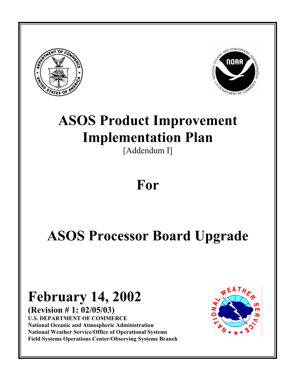 ASOS Product Improvement Implementation Plan for ASOS