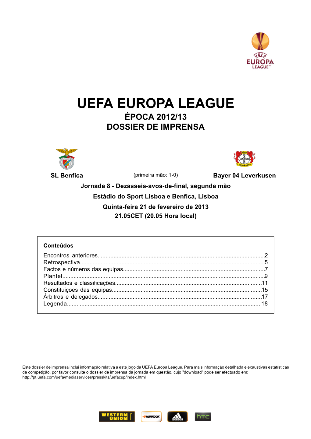 Uefa Europa League Época 2012/13 Dossier De Imprensa
