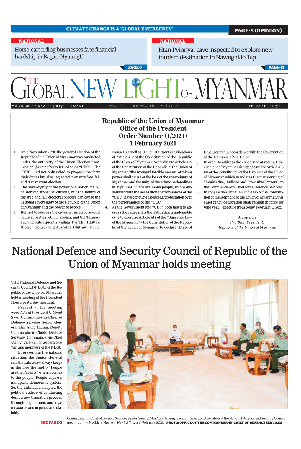 National Defence and Security Council of Republic of the Union of Myanmar Holds Meeting