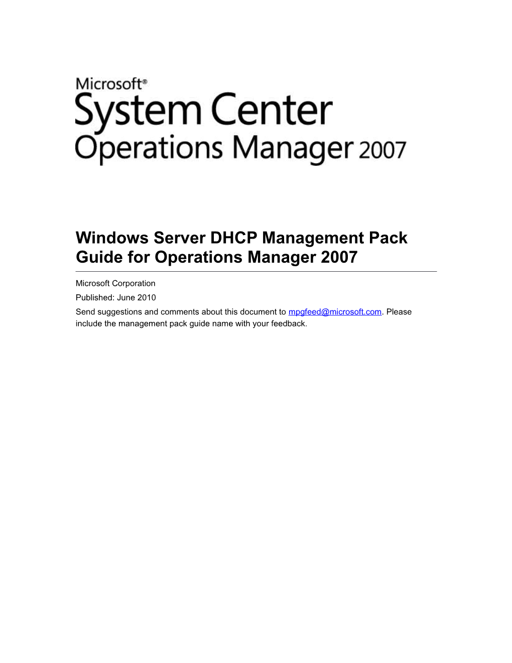 Windows Server DHCP Management Pack Guide for Operations Manager 2007