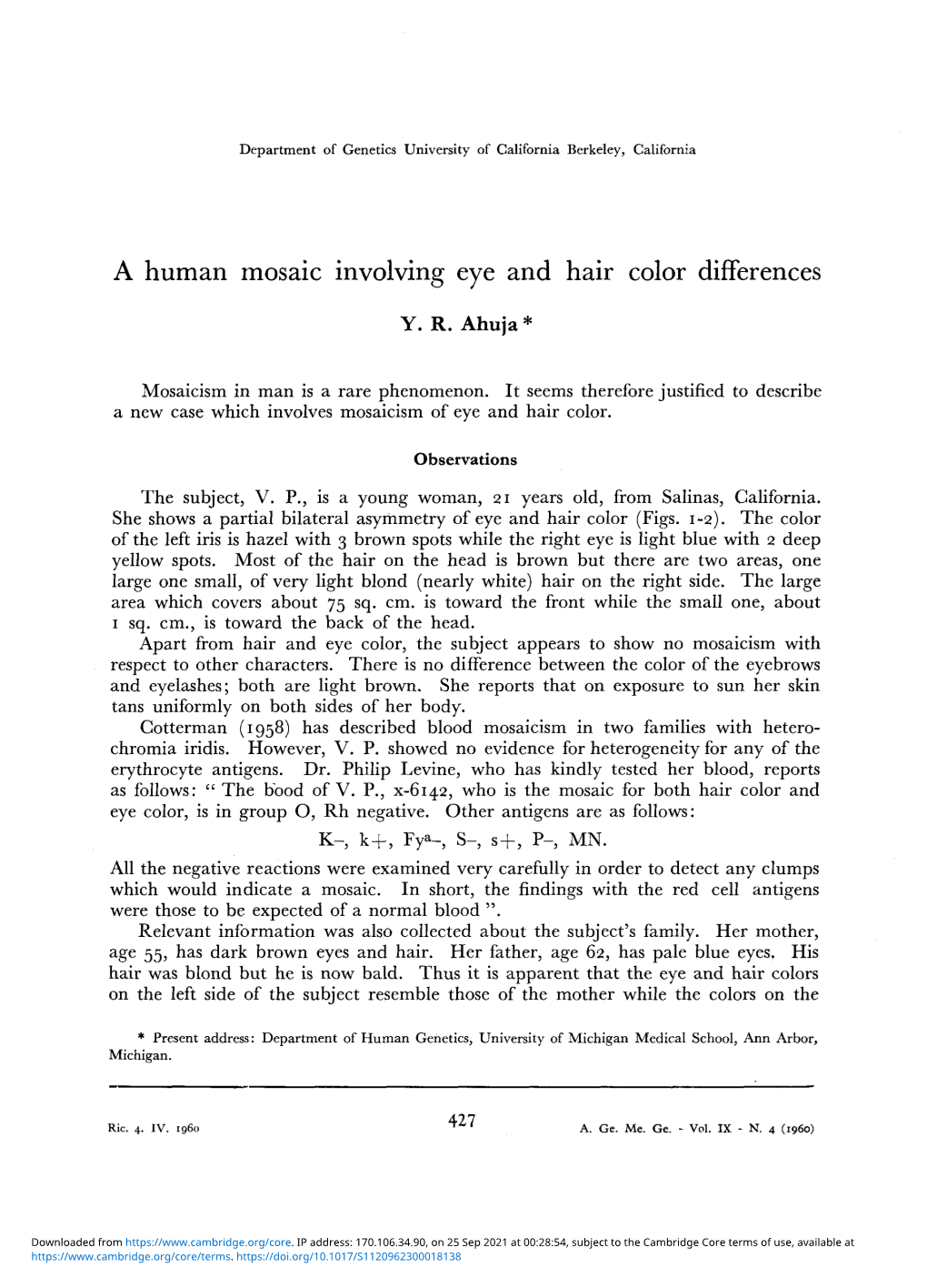 A Human Mosaic Involving Eye and Hair Color Differences