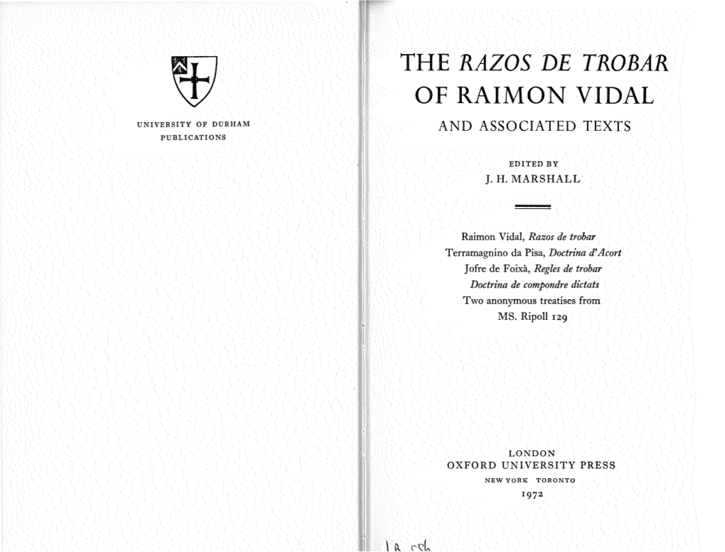 Of Raimon Vidal University of Durham and Associated Texts Publications