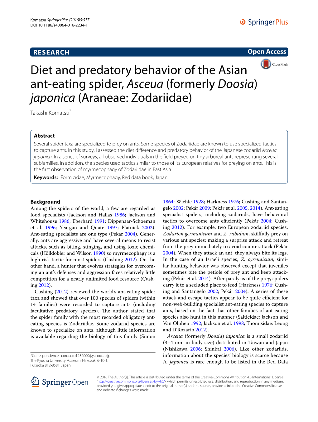 Diet and Predatory Behavior of the Asian Ant-Eating Spider, Asceua